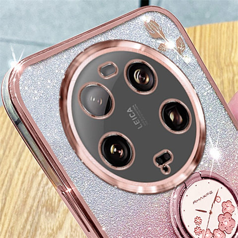 KADEM For Xiaomi 13 Ultra Flower Pattern Glitter Shockproof TPU Cover Ring Kickstand Phone Case