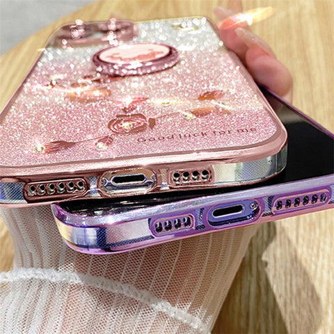 KADEM For Xiaomi 13 Ultra Flower Pattern Glitter Shockproof TPU Cover Ring Kickstand Phone Case