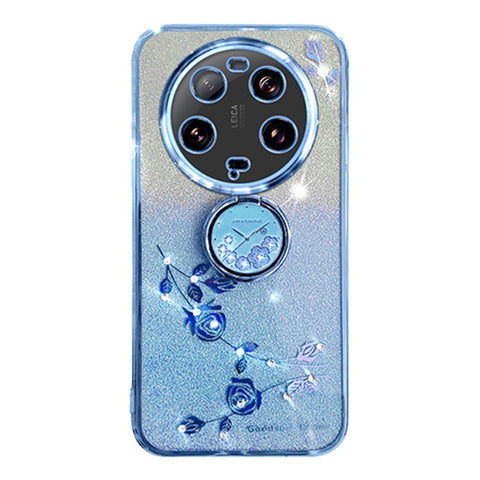 KADEM For Xiaomi 13 Ultra Flower Pattern Glitter Shockproof TPU Cover Ring Kickstand Phone Case