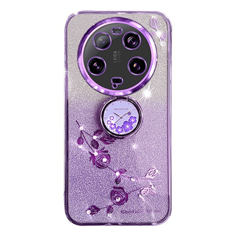 KADEM For Xiaomi 13 Ultra Flower Pattern Glitter Shockproof TPU Cover Ring Kickstand Phone Case