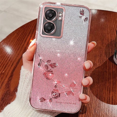 KADEM For Oppo A57 4G / A77 4G Rhinestone Flower Gradient Glitter Phone Case TPU Anti-scratch Cover