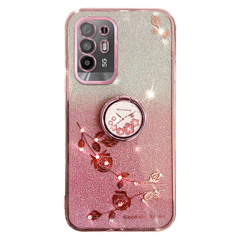 KADEM For Oppo A95 5G / A94 5G / F19 Pro+ 5G / Reno5 Z Rhinestone Flower TPU Phone Case Ring Kickstand Gradient Glitter Cover