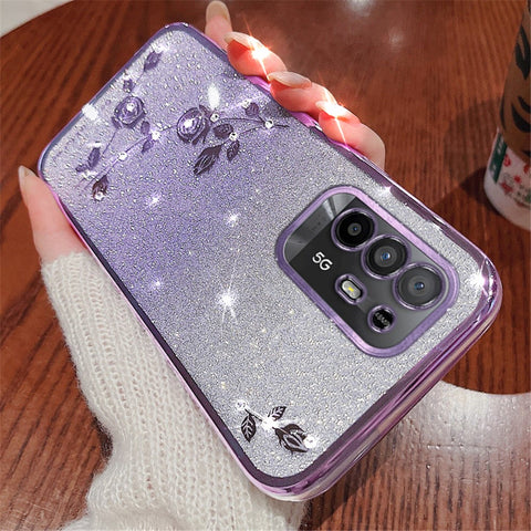 KADEM For Oppo A95 5G / F19 Pro+ 5G / Reno5 Z / A94 5G TPU Anti-scratch Cover Rhinestone Flower Glitter Gradient Phone Case