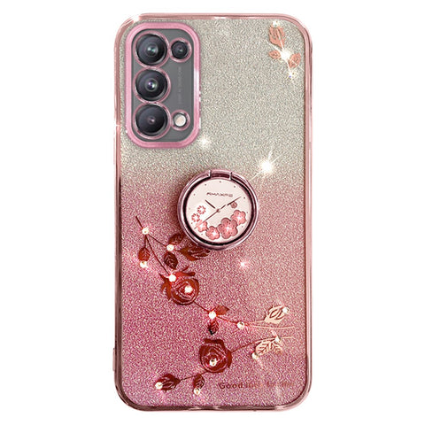 KADEM For Oppo A54 5G / A74 5G / A93 5G Rhinestone Flower Glitter TPU Cover Anti-scratch Phone Case with Ring Kickstand