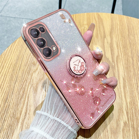 KADEM For Oppo A54 5G / A74 5G / A93 5G Rhinestone Flower Glitter TPU Cover Anti-scratch Phone Case with Ring Kickstand