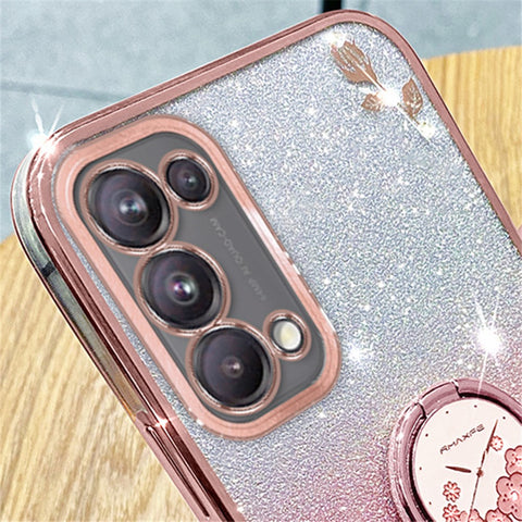 KADEM For Oppo A54 5G / A74 5G / A93 5G Rhinestone Flower Glitter TPU Cover Anti-scratch Phone Case with Ring Kickstand