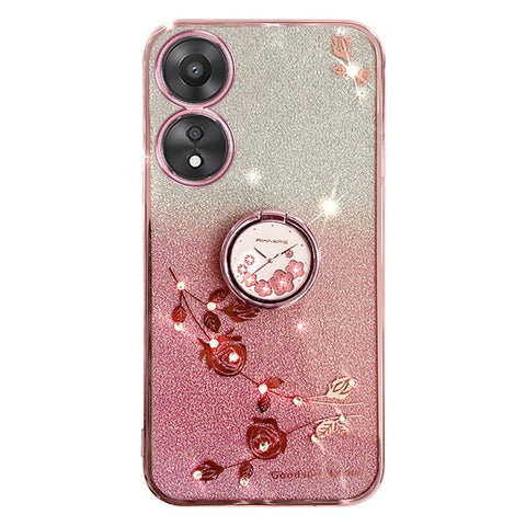 KADEM For Oppo A58 5G  /  A58x 5G  /  A78 5G  /  A1x 5G Flower Pattern Glitter Cover Ring Kickstand TPU Phone Case