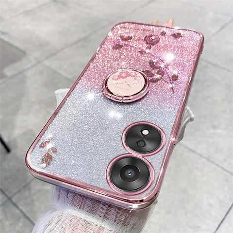 KADEM For Oppo A58 5G  /  A58x 5G  /  A78 5G  /  A1x 5G Flower Pattern Glitter Cover Ring Kickstand TPU Phone Case