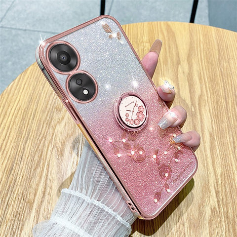 KADEM For Oppo A58 5G  /  A58x 5G  /  A78 5G  /  A1x 5G Flower Pattern Glitter Cover Ring Kickstand TPU Phone Case