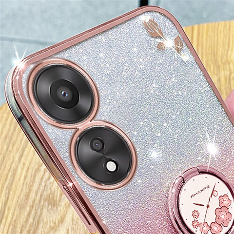KADEM For Oppo A58 5G  /  A58x 5G  /  A78 5G  /  A1x 5G Flower Pattern Glitter Cover Ring Kickstand TPU Phone Case