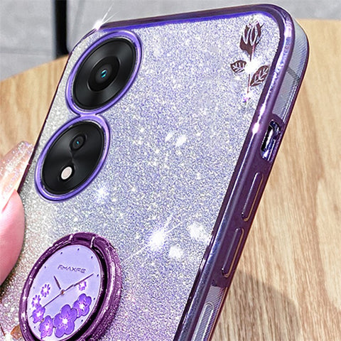 KADEM For Oppo A58 5G  /  A58x 5G  /  A78 5G  /  A1x 5G Flower Pattern Glitter Cover Ring Kickstand TPU Phone Case