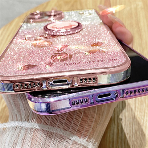 KADEM For Oppo A58 5G  /  A58x 5G  /  A78 5G  /  A1x 5G Flower Pattern Glitter Cover Ring Kickstand TPU Phone Case