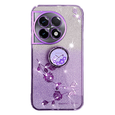 KADEM For OnePlus 11R 5G / Ace 2 5G Flower Pattern Drop-proof TPU Cover Ring Kickstand Glitter Phone Case