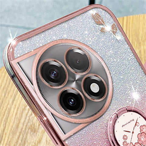KADEM For OnePlus 11R 5G / Ace 2 5G Flower Pattern Drop-proof TPU Cover Ring Kickstand Glitter Phone Case