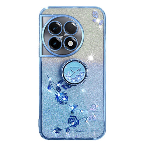 KADEM For OnePlus 11R 5G / Ace 2 5G Flower Pattern Drop-proof TPU Cover Ring Kickstand Glitter Phone Case