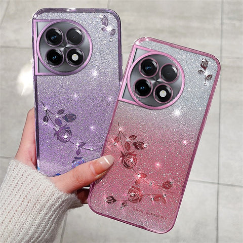 KADEM For OnePlus 11R 5G / Ace 2 5G Gradient TPU Slim Cover Rhinestone Flower Glitter Cell Phone Case