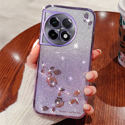 KADEM For OnePlus 11R 5G / Ace 2 5G Gradient TPU Slim Cover Rhinestone Flower Glitter Cell Phone Case