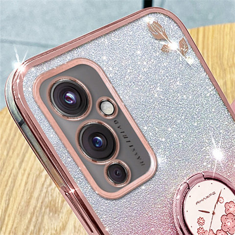 KADEM For OnePlus 9 (EU  /  US Version) Ring Kickstand Flower Pattern TPU Cover Glitter Anti-scratch Phone Case