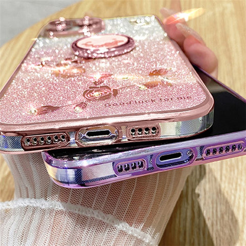 KADEM For OnePlus 9 (EU  /  US Version) Ring Kickstand Flower Pattern TPU Cover Glitter Anti-scratch Phone Case