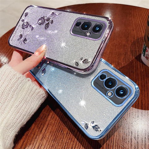 KADEM For OnePlus 9 (EU  /  US Version) Gradient TPU Anti-scratch Cover Rhinestone Flower Glitter Phone Case