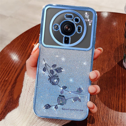 KADEM Phone Shell For Xiaomi 12S Ultra 5G Shockproof TPU Phone Case Gradient Glitter Rhinestone Flower Cover