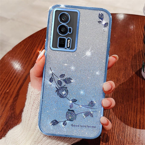 KADEM For Xiaomi Redmi K60 Pro 5G / K60 5G / Poco F5 Pro 5G Gradient Glitter Rhinestone TPU Phone Shell Cover Flower Phone Case
