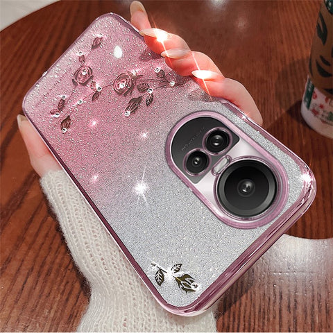 KADEM For Oppo Reno10 Pro 5G (Global) / Reno10 5G (Global) TPU Cover Gradient Glitter Rhinestone Flower Anti-scratch Phone Case