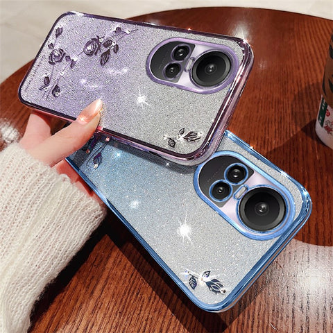 KADEM For Oppo Reno10 Pro 5G (Global) / Reno10 5G (Global) TPU Cover Gradient Glitter Rhinestone Flower Anti-scratch Phone Case