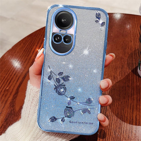 KADEM For Oppo Reno10 Pro 5G (Global) / Reno10 5G (Global) TPU Cover Gradient Glitter Rhinestone Flower Anti-scratch Phone Case