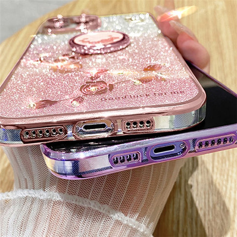 KADEM For Oppo Reno10 Pro 5G (Global) / Reno10 5G (Global) Ring Kickstand Glitter Anti-scratch Case Flower Pattern TPU Cover