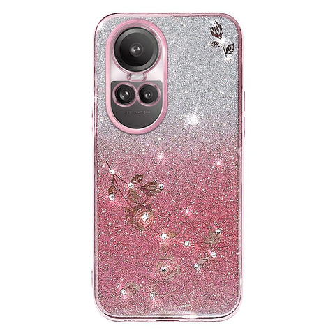 KADEM For Oppo Reno10 Pro 5G (Global) / Reno10 5G (Global) Glitter Rhinestone Decor TPU Case Flower Pattern Phone Cover with Strap