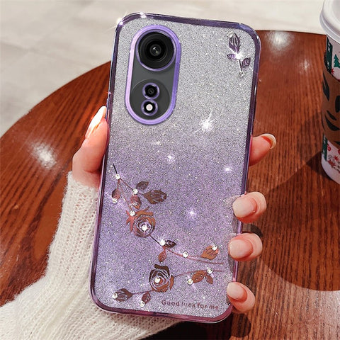 KADEM For Oppo A1 Pro 5G / Reno8 T 5G Flower Glitter Rhinestone TPU Shell Gradient Cover Mobile Phone Case