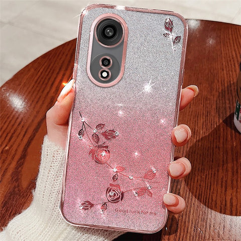 KADEM For Oppo A1 Pro 5G / Reno8 T 5G Flower Glitter Rhinestone TPU Shell Gradient Cover Mobile Phone Case