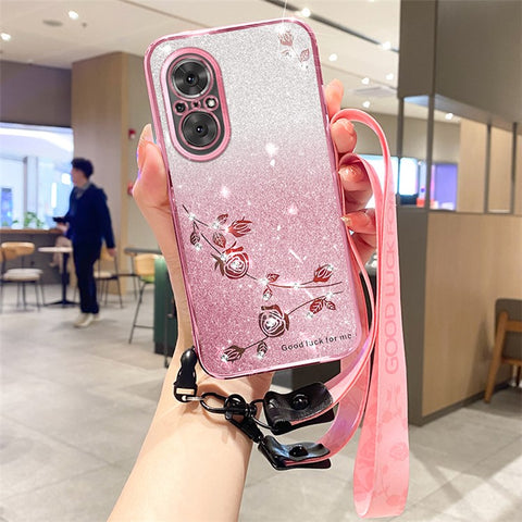 KADEM TPU Case for Honor 50 SE / Huawei nova 9 SE / nova 9 SE 5G , Strap Design Glitter Rhinestone Decor Anti-scratch Phone Cover