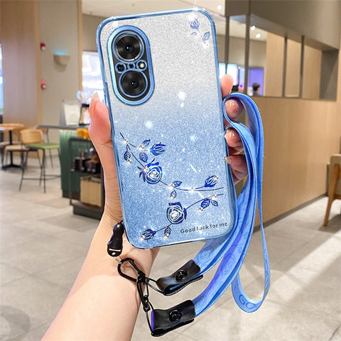 KADEM TPU Case for Honor 50 SE / Huawei nova 9 SE / nova 9 SE 5G , Strap Design Glitter Rhinestone Decor Anti-scratch Phone Cover