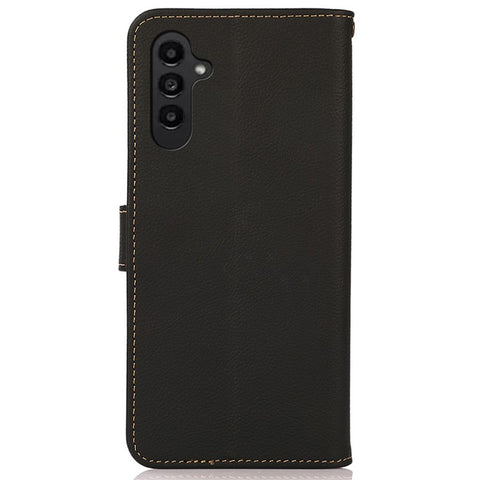 KHAZNEH For Samsung Galaxy F34 5G / M34 5G RFID Blocking Wallet Case Genuine Cow Leather Phone Stand Cover