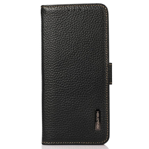 KHAZNEH For Samsung Galaxy F34 5G / M34 5G RFID Blocking Phone Case Stand Wallet Litchi Texture Genuine Cow Leather Cover
