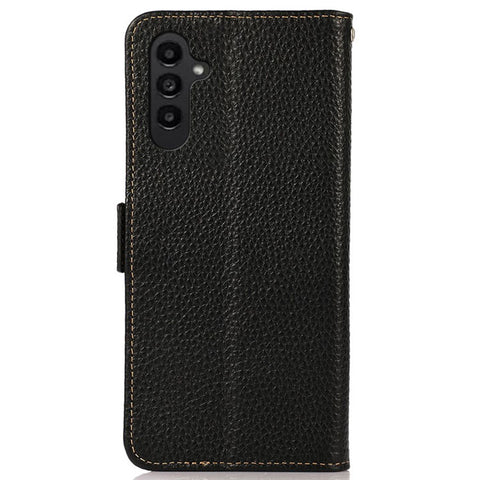 KHAZNEH For Samsung Galaxy F34 5G / M34 5G RFID Blocking Phone Case Stand Wallet Litchi Texture Genuine Cow Leather Cover