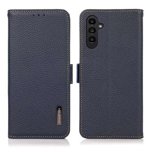KHAZNEH For Samsung Galaxy F34 5G / M34 5G RFID Blocking Phone Case Stand Wallet Litchi Texture Genuine Cow Leather Cover