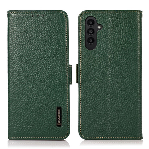 KHAZNEH For Samsung Galaxy F34 5G / M34 5G RFID Blocking Phone Case Stand Wallet Litchi Texture Genuine Cow Leather Cover
