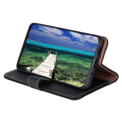 KHAZNEH For Samsung Galaxy F34 5G / M34 5G Phone Wallet Case Litchi Texture Genuine Cow Leather Stand Cover