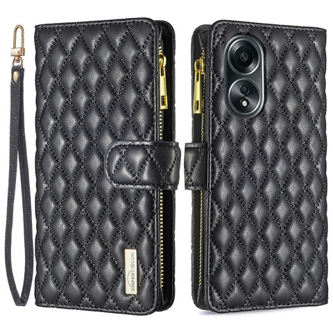 BINFEN COLOR BF Style-15 For Oppo A58 4G / A98 5G Wallet Leather Phone Case Zipper Pocket Stand Phone Cover