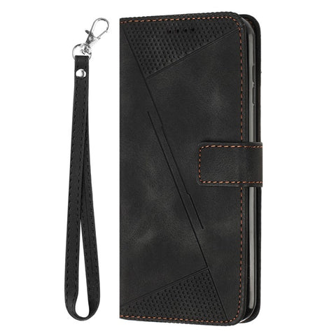 For Honor 8X / 9X Lite Triangle Imprinted Anti-fall Cover Leather Wallet Stand Cell Phone Case with Strap