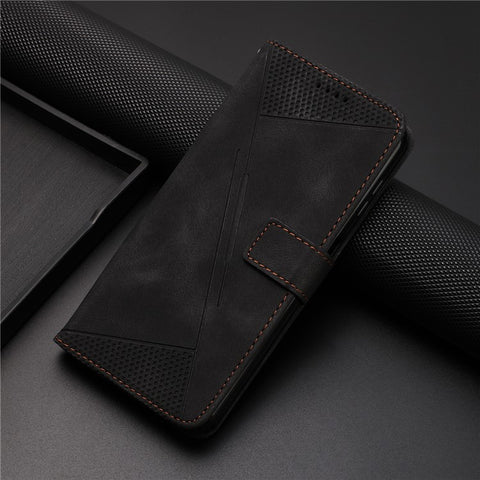 For Honor 8X / 9X Lite Triangle Imprinted Anti-fall Cover Leather Wallet Stand Cell Phone Case with Strap