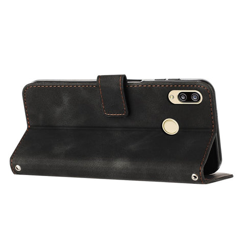 For Honor 8X / 9X Lite Triangle Imprinted Anti-fall Cover Leather Wallet Stand Cell Phone Case with Strap