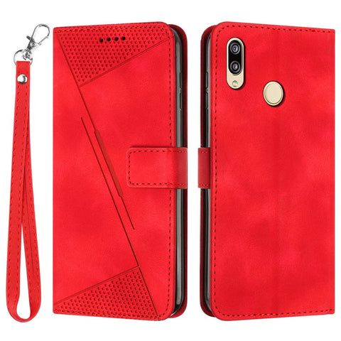 For Honor 8X / 9X Lite Triangle Imprinted Anti-fall Cover Leather Wallet Stand Cell Phone Case with Strap