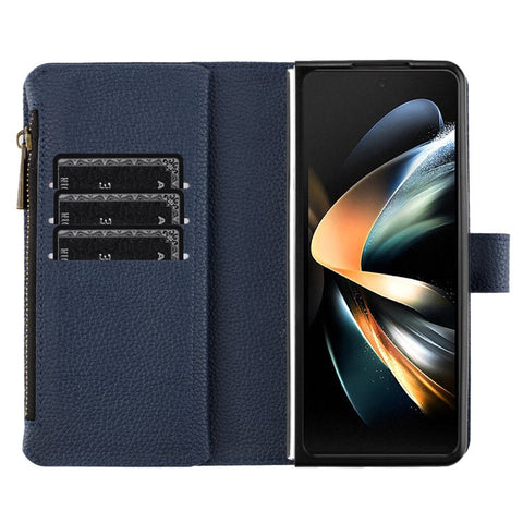 BINFEN COLOR Zipper Wallet Phone Case for Samsung Galaxy Z Fold3 5G Litchi Texture PU Leather Flip Cover