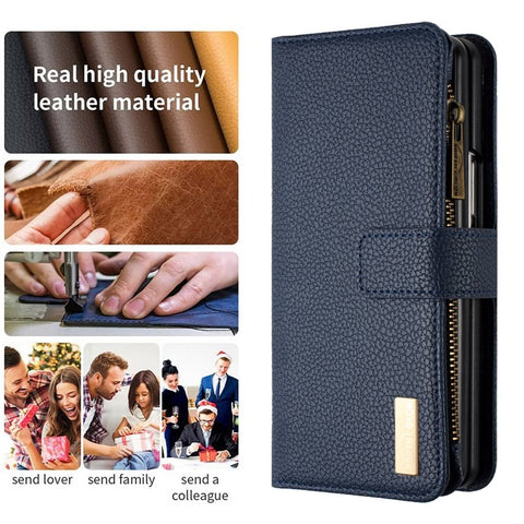 BINFEN COLOR Zipper Wallet Phone Case for Samsung Galaxy Z Fold3 5G Litchi Texture PU Leather Flip Cover