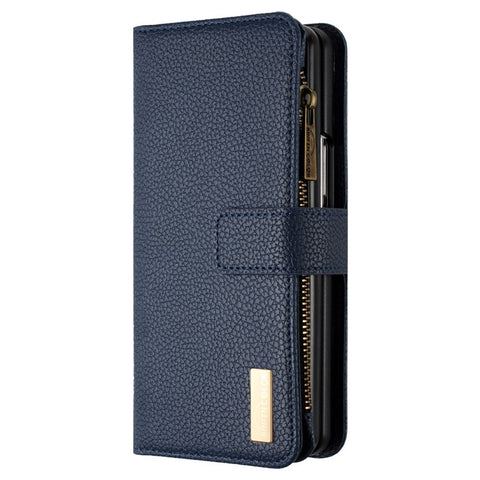 BINFEN COLOR Zipper Wallet Phone Case for Samsung Galaxy Z Fold3 5G Litchi Texture PU Leather Flip Cover