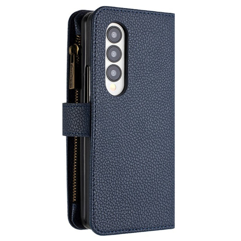 BINFEN COLOR Zipper Wallet Phone Case for Samsung Galaxy Z Fold3 5G Litchi Texture PU Leather Flip Cover